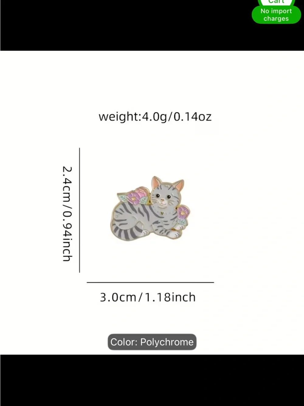 Polychrome Cat Enamel Pin - Cute Gray Tabby with Pink Flowers